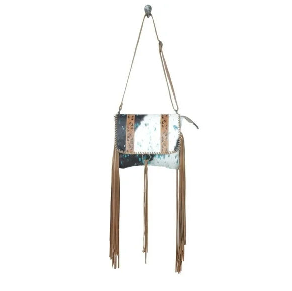 Cross Body Country Western Fringe Blue NFR Tooled Leather Bag Purse cowgirl - Picture 7 of 9